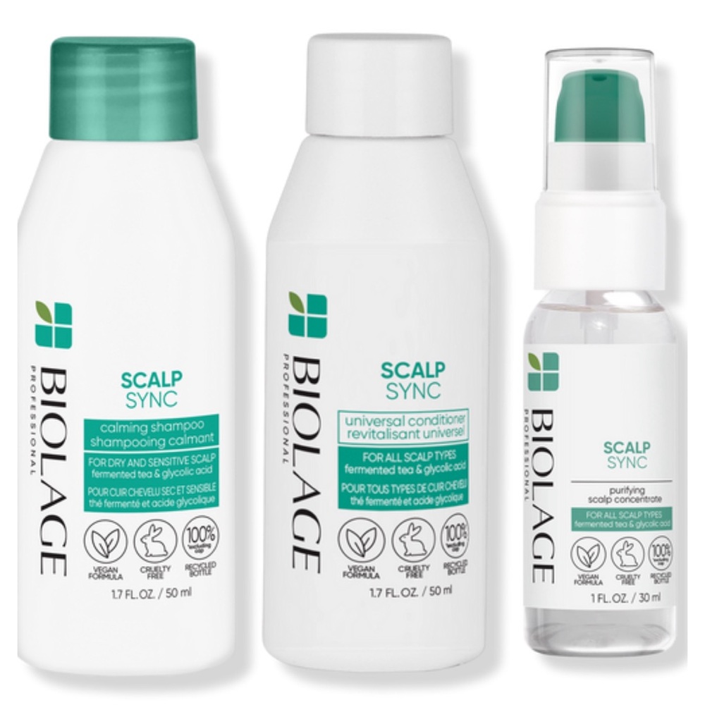 Biolage Scalp Sync Clarifying Shampoo, Universal Conditioner, and Concentrate